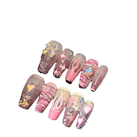 H010 Pink Fire HANDMADE NAIL