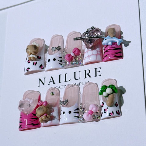 H012 Cut Kitty HANDMADE NAIL