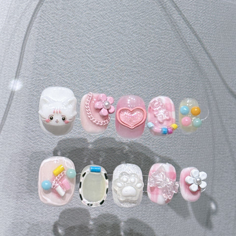 H014 Cute cat HANDMADE NAIL