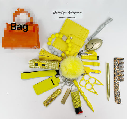 18pcs Keychain Sets With Wristlet Bracelet Wallet, Mini Bag, Comb, Pen For Women and Girls