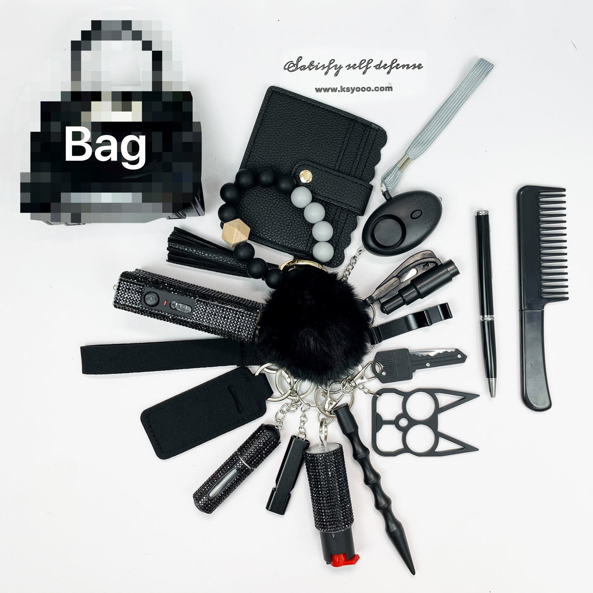 18pcs Keychain Sets With Wristlet Bracelet Wallet, Mini Bag, Comb, Pen For Women and Girls
