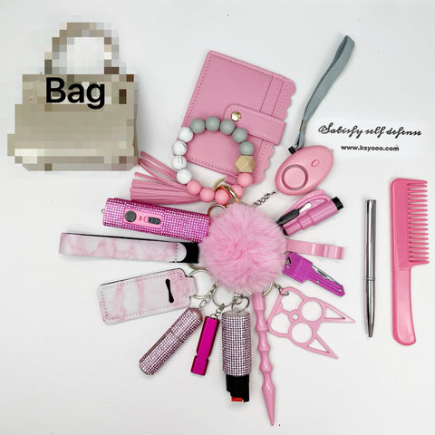 18pcs Keychain Sets With Wristlet Bracelet Wallet, Mini Bag, Comb, Pen For Women and Girls