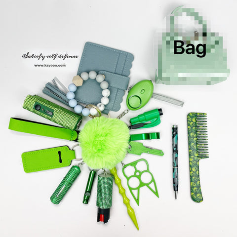 18pcs Keychain Sets With Wristlet Bracelet Wallet, Mini Bag, Comb, Pen For Women and Girls