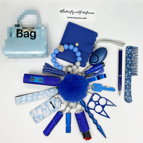18pcs Keychain Sets With Wristlet Bracelet Wallet, Mini Bag, Comb, Pen For Women and Girls