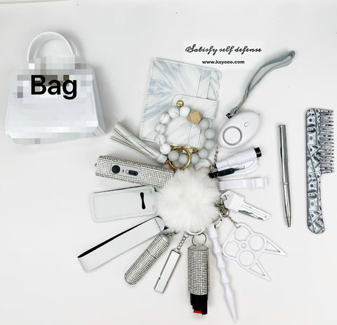 18pcs Keychain Sets With Wristlet Bracelet Wallet, Mini Bag, Comb, Pen For Women and Girls