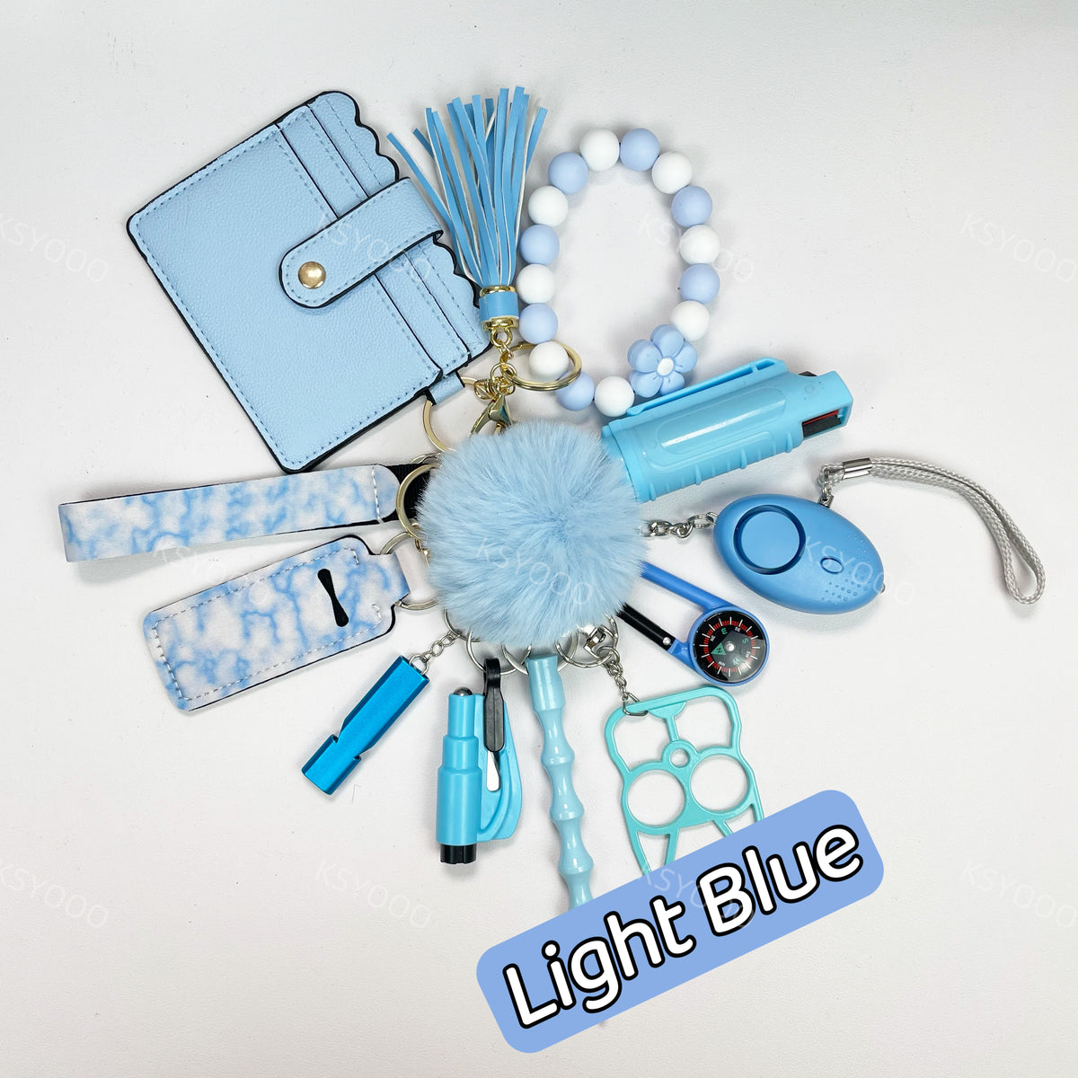 12pcs Keychain Sets With Wristlet Bracelet Wallet, pom pom ball, compass For Kids