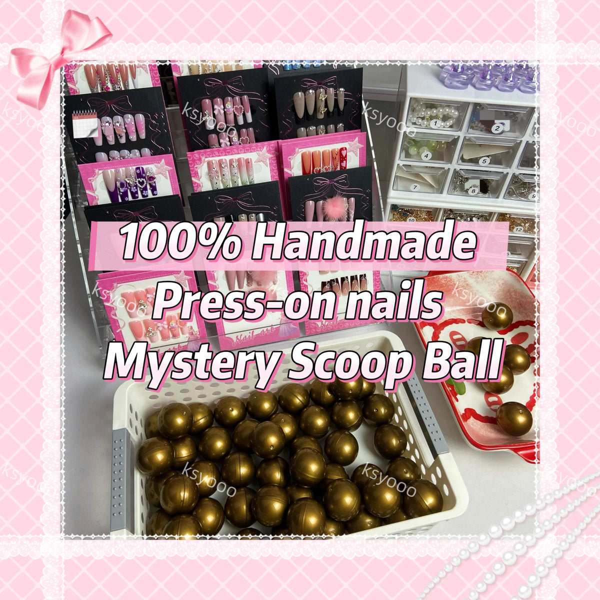 100% handmade press on nails mystery scoop ball
