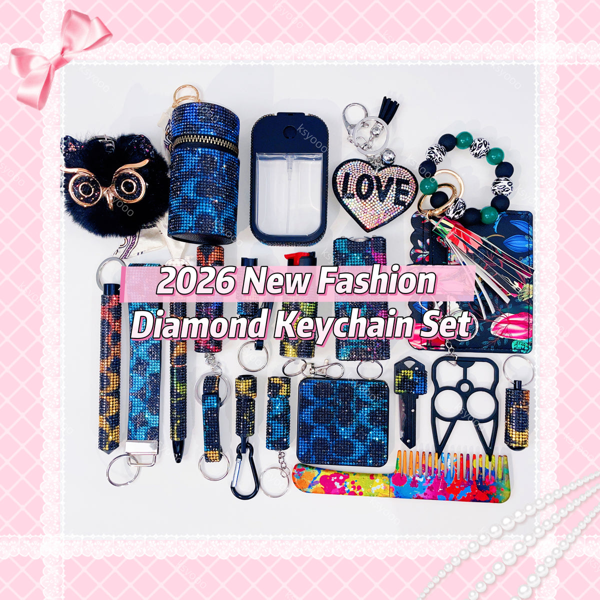 2026 New Fashion Diamond Keychain Set