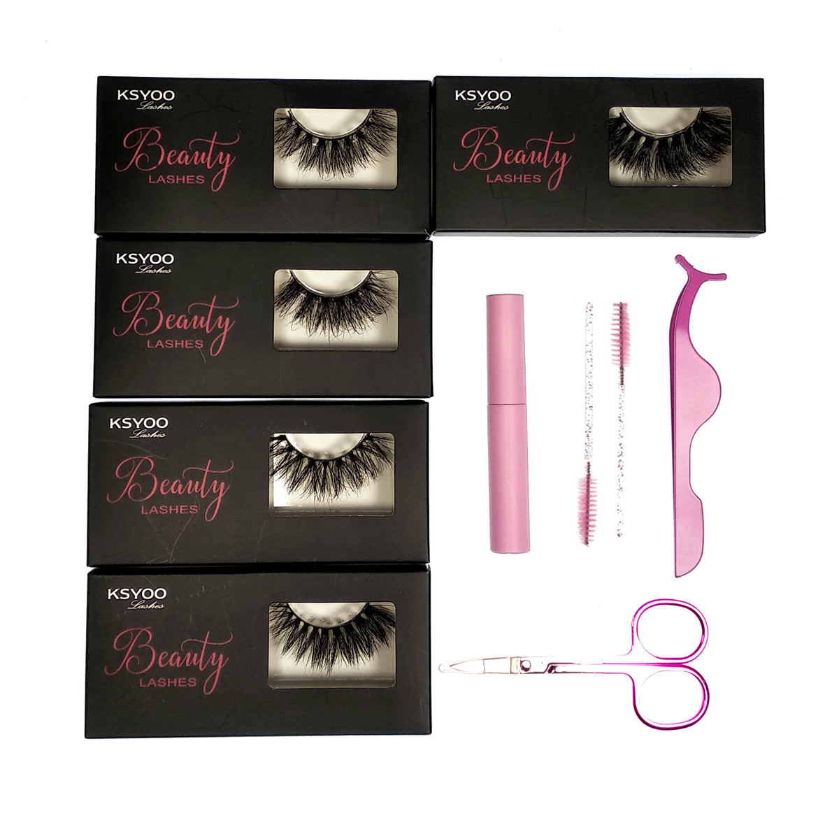 Real 3D Mink Lashes Fluffy-Random Lashes 5 Pairs+Lashes Tools 4 sets